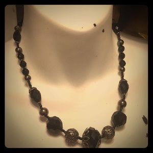 Black/Brass/Filigree Beaded Choker Necklace